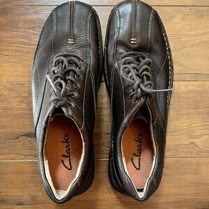 Clarks Mens Size 11 Nebulae Brown Leather Bicycle Toe Oxfords Casual Dress Shoes